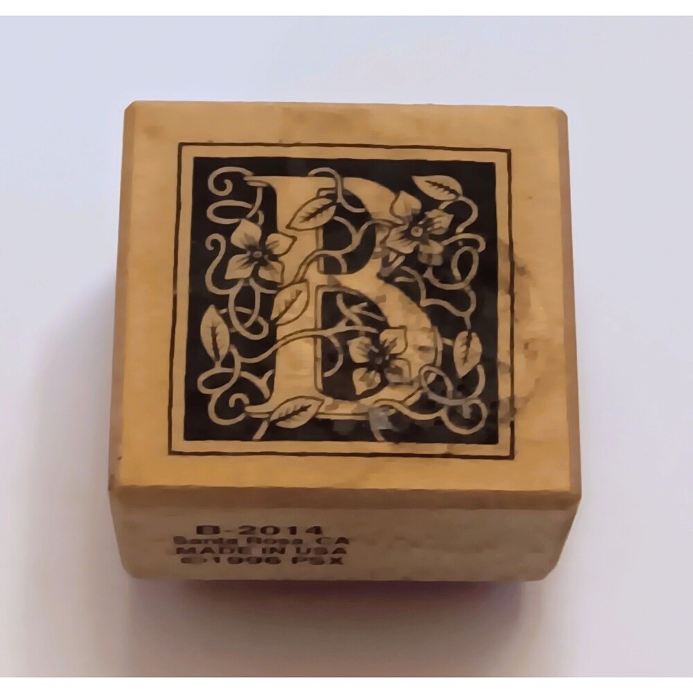 PSX Botanical Floral Script Letter B Rubber Stamp Vintage Collectible Brand New